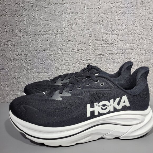 Hoka One One Clifton Wide 10 Men's Size US 10.5 2E Black White Athletic Sneakers - Picture 1 of 12